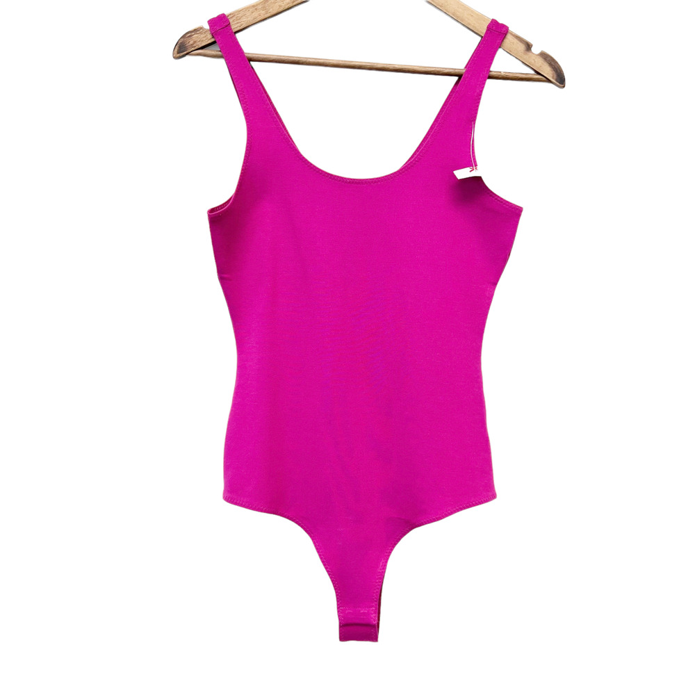NEW Stella Luce Bodysuit Scoop Neck Fuschia Pink Stretchy Women's S